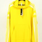 Bluza Adidas męska żółta z kapturem Adidas z białymi paskami na rękawach w rozmiarze XL