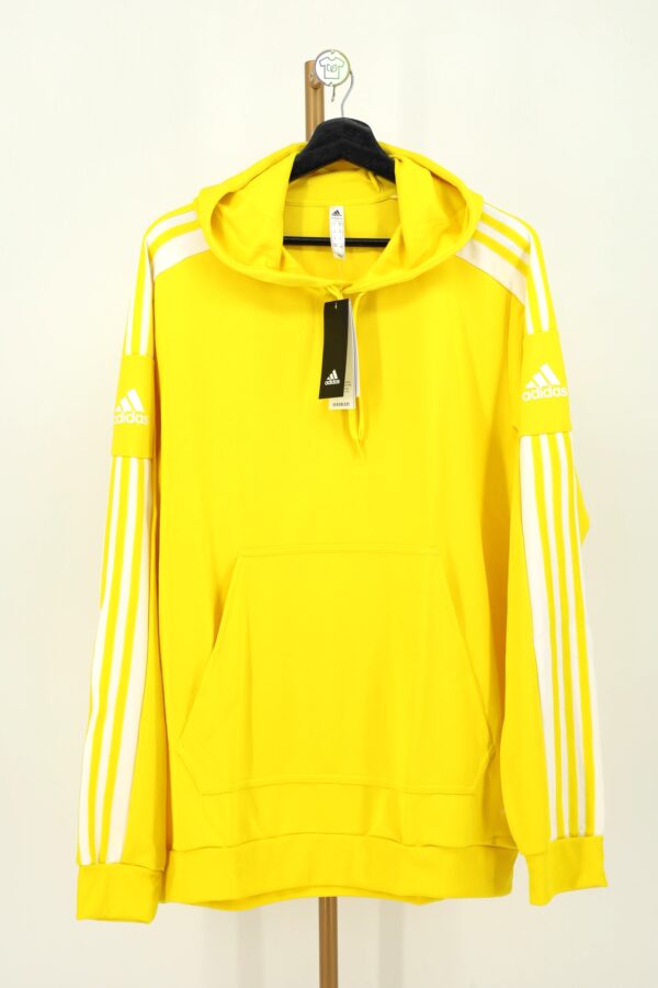 Bluza Adidas męska żółta z kapturem Adidas z białymi paskami na rękawach w rozmiarze XL