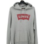 Szara bluza Levis z kapturem z czerwonym logo Batwing vintage przód.