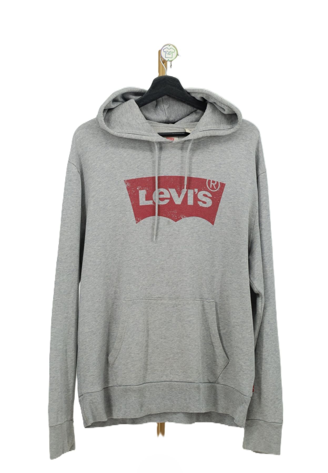 Bluza Levis przód Szara bluza Levis z kapturem z czerwonym logo Batwing vintage przód.
