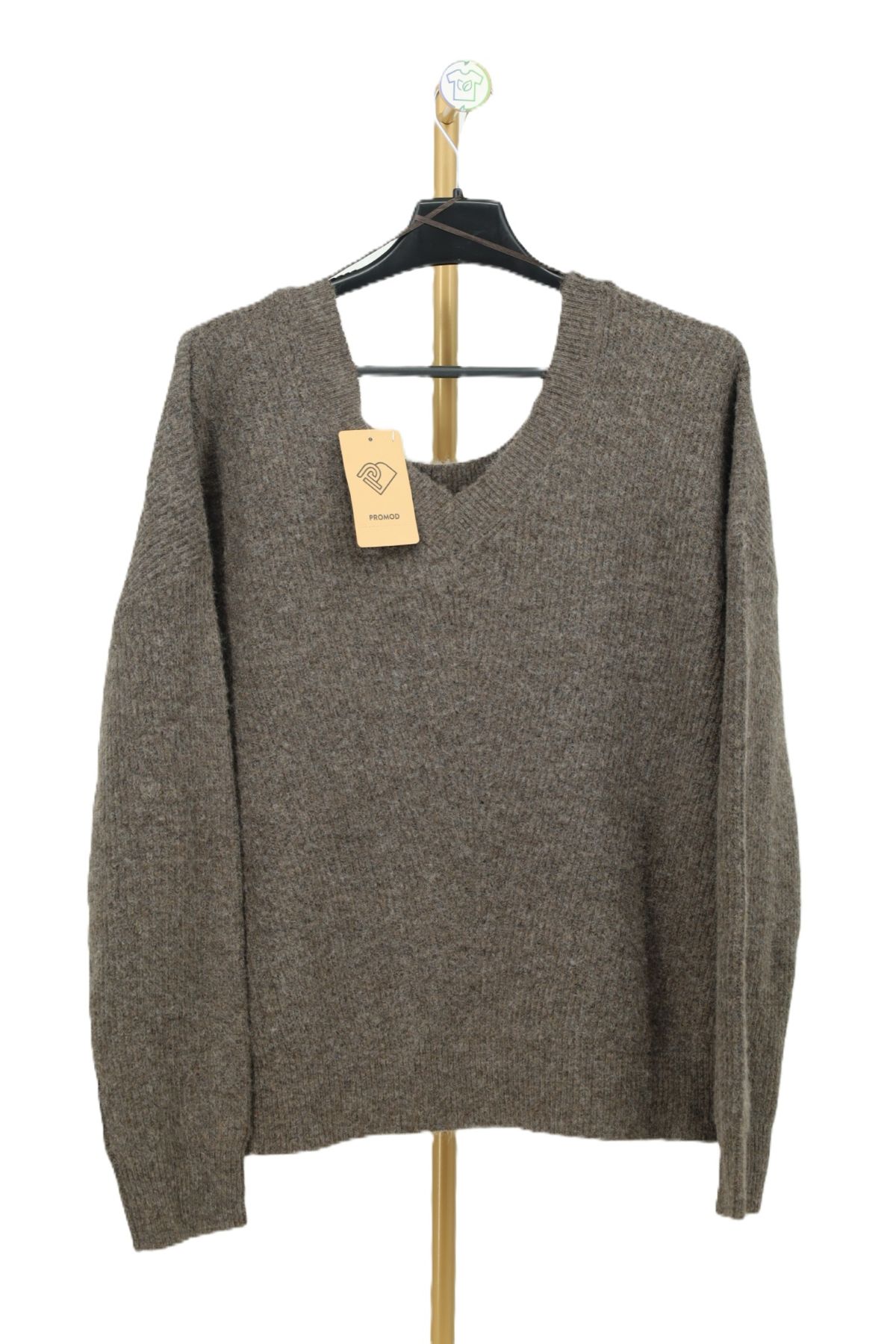 Brązowy sweter damski oversize z domieszką wełny Frowdo przód.
