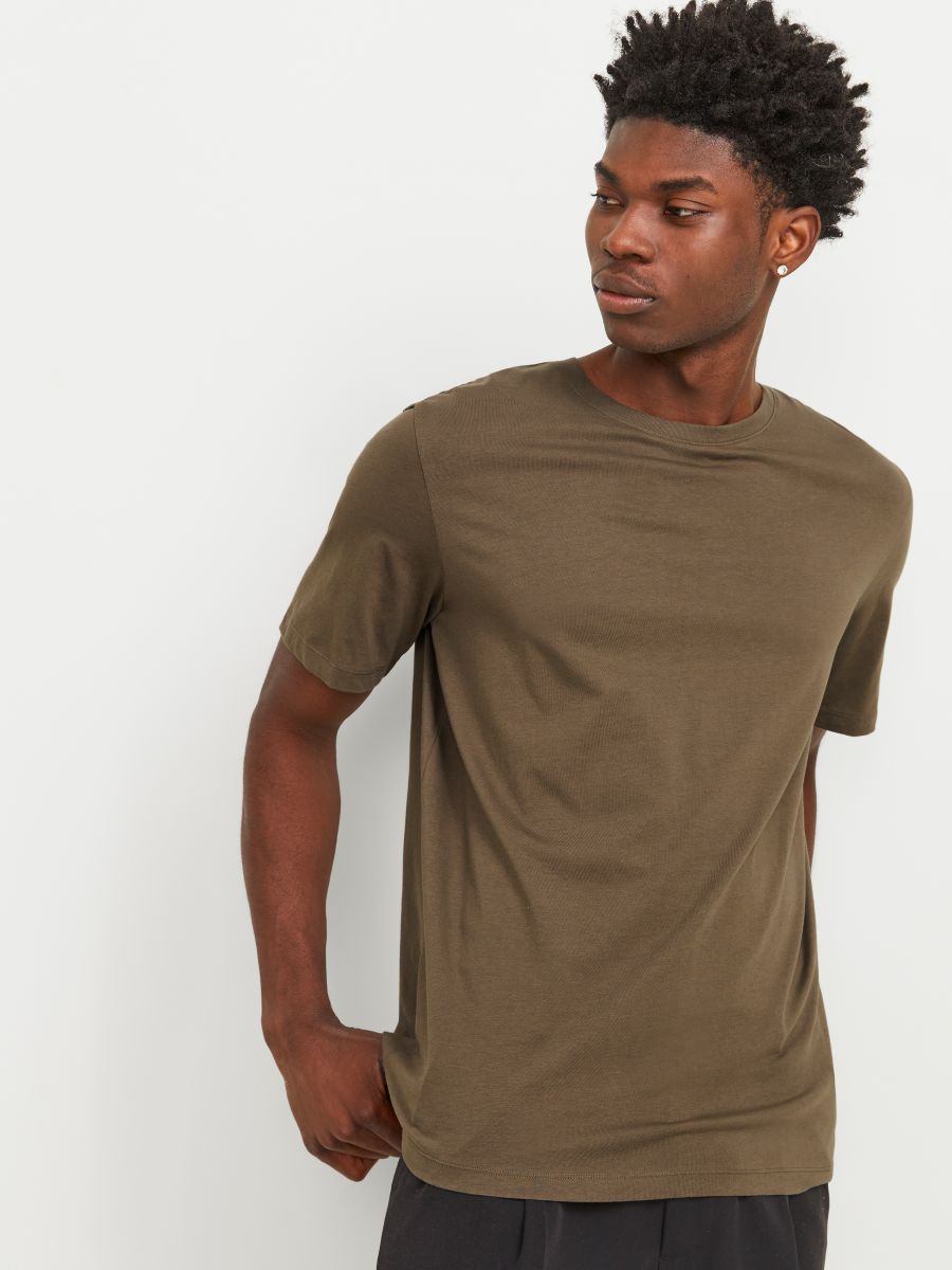 Gładka koszulka męska z krótkim rękawem chłodny brąz Jack & Jones – Attic-Shop.