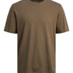 Brązowy t-shirt męski gładki z bawełny Jack & Jones przód.