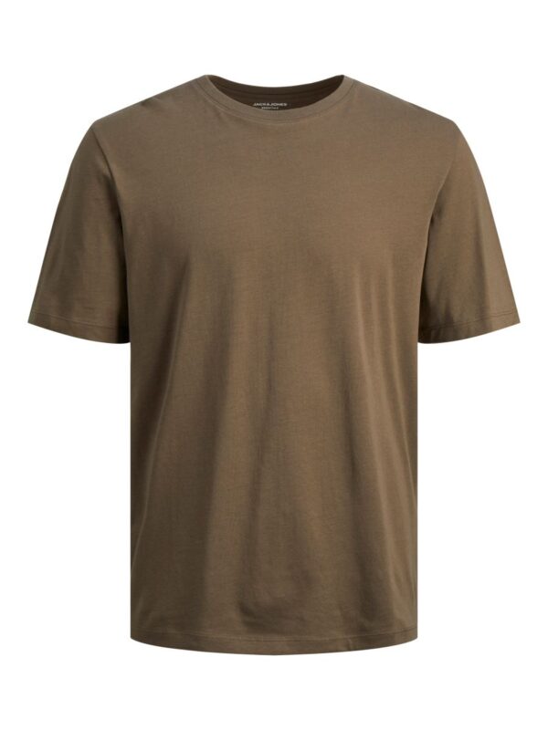 Brązowy t-shirt męski gładki z bawełny Jack & Jones przód.