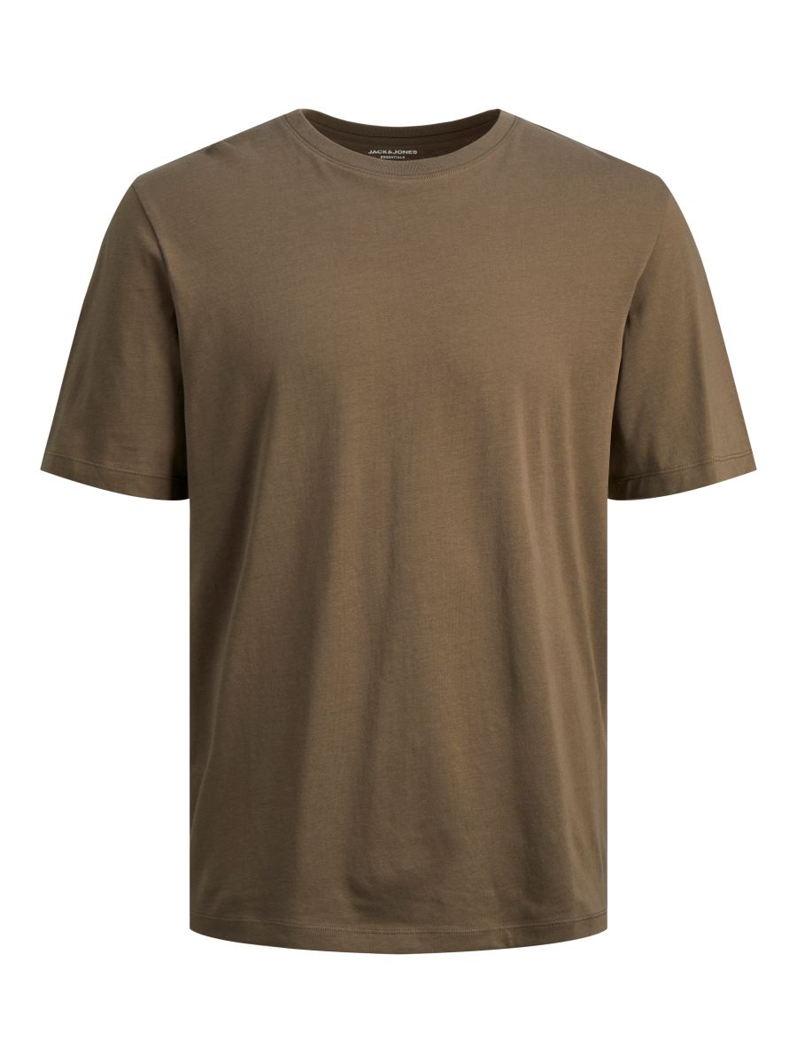 Brązowy t-shirt męski gładki z bawełny Jack & Jones przód.