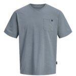 Koszulka męska bawełniana Jack & Jones z kieszonką stalowy błękit przód.
