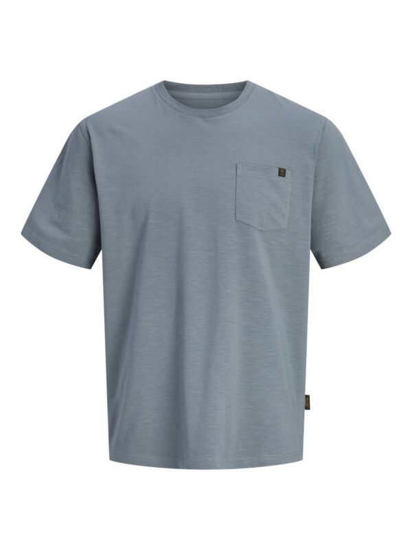 Koszulka męska bawełniana Jack & Jones z kieszonką stalowy błękit przód.