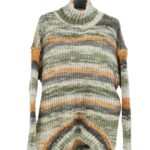 Kolorowy sweter damski z półgolfem oversize Sorbet w pasy przód.