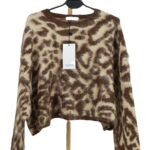 Puszysty damski sweter w panterkę Sorbet z metką przód.