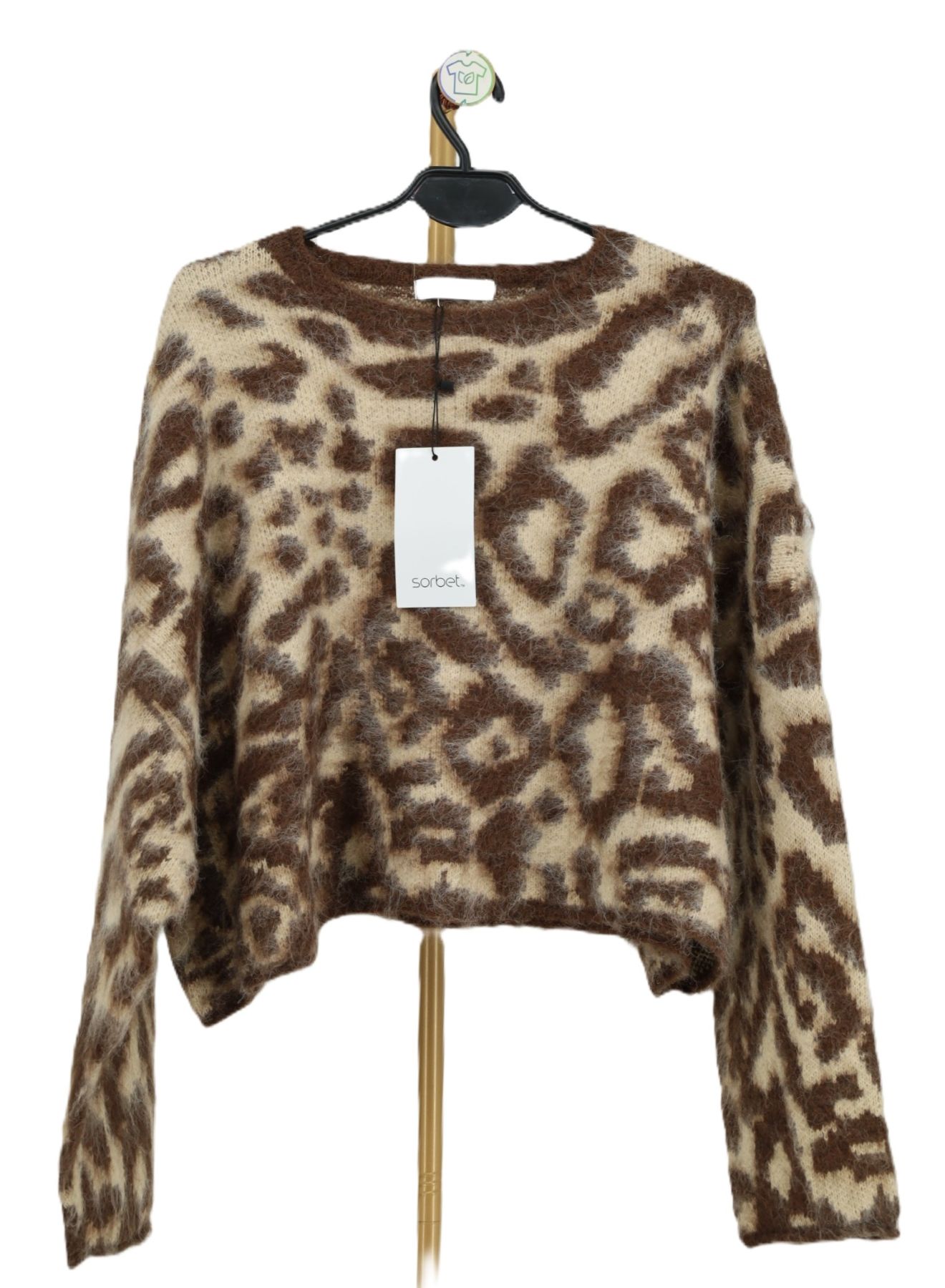 Sweter w panterkę Puszysty damski sweter w panterkę Sorbet z metką przód.